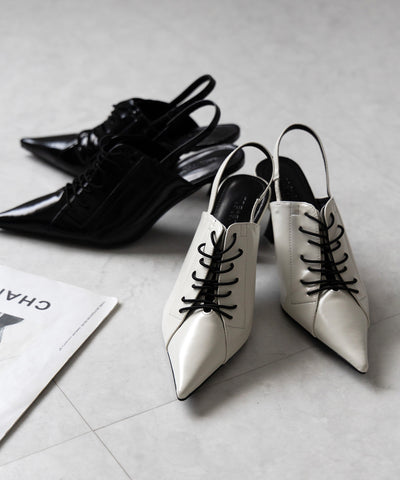 【 ３color 】ポインテッドトゥレースアップスニーカーミュール ／ pointed toe lace up sneaker mules