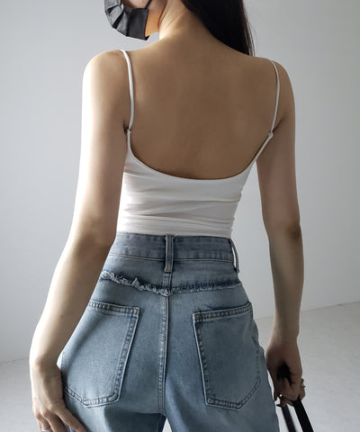 【 カップ付き／２WAY 】ラインストラップタックショートキャミソール ／ line strap tuck short camisole