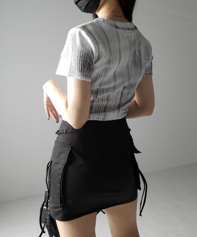 【 ３color 】ヴィンテージプリントクロップドリブＴシャツ ／ vintage print cropped lib Tee