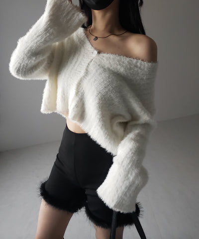 【 ３color 】ショートシャギーリブニットカーディガン ／ short shaggy lib knit cardigan