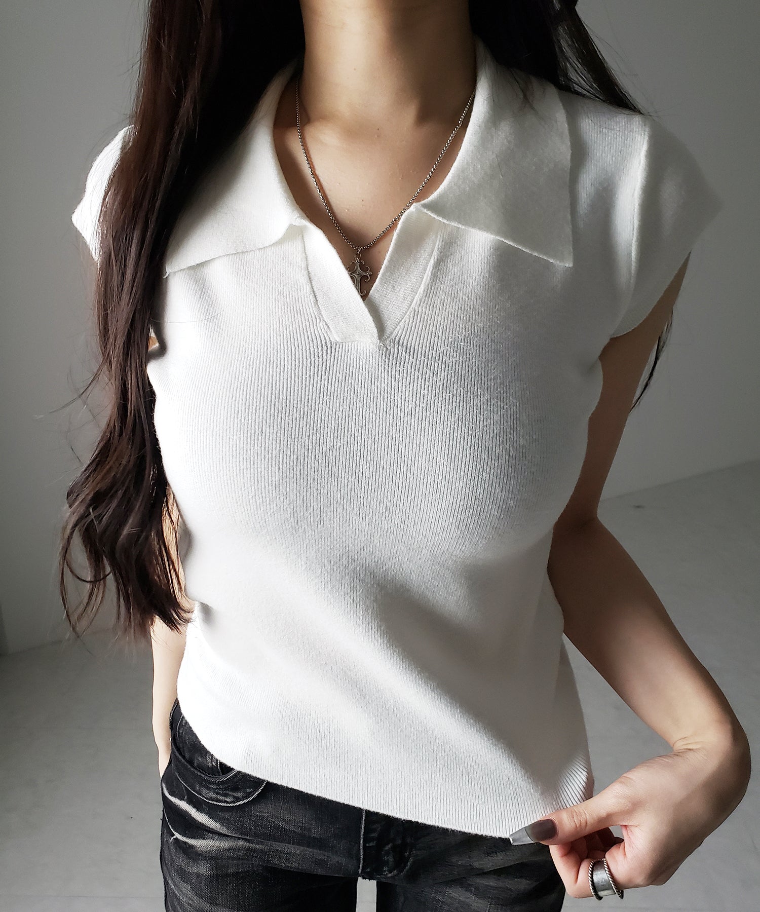 スキッパー半袖ニットトップス ／skipper short sleeve knit tops