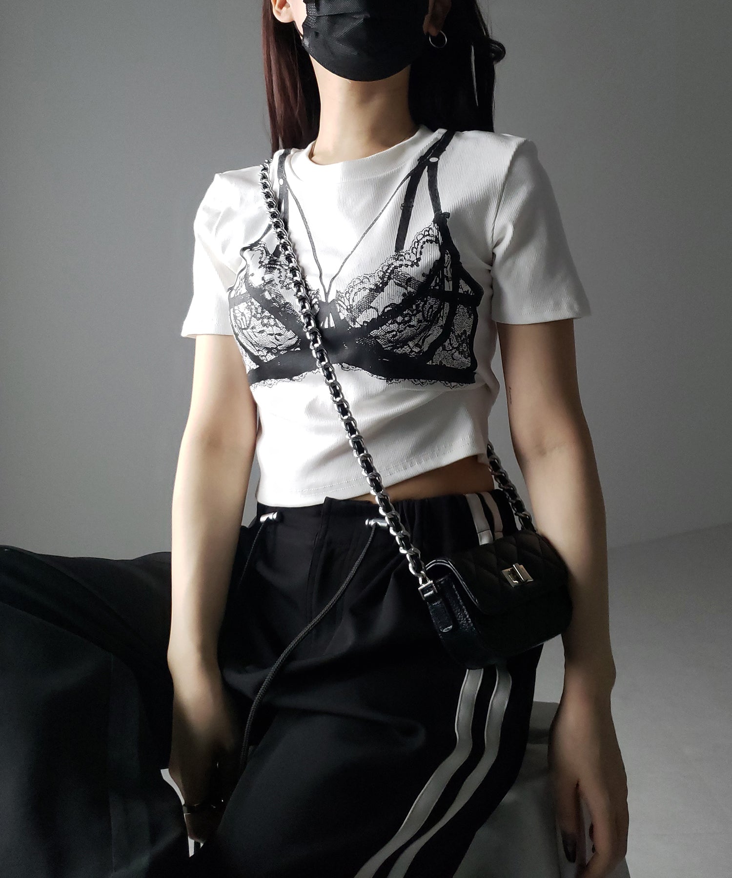 【 ３color 】レースランジェリー半袖クロップドＴ ／ lace lingerie short sleeve cropped T