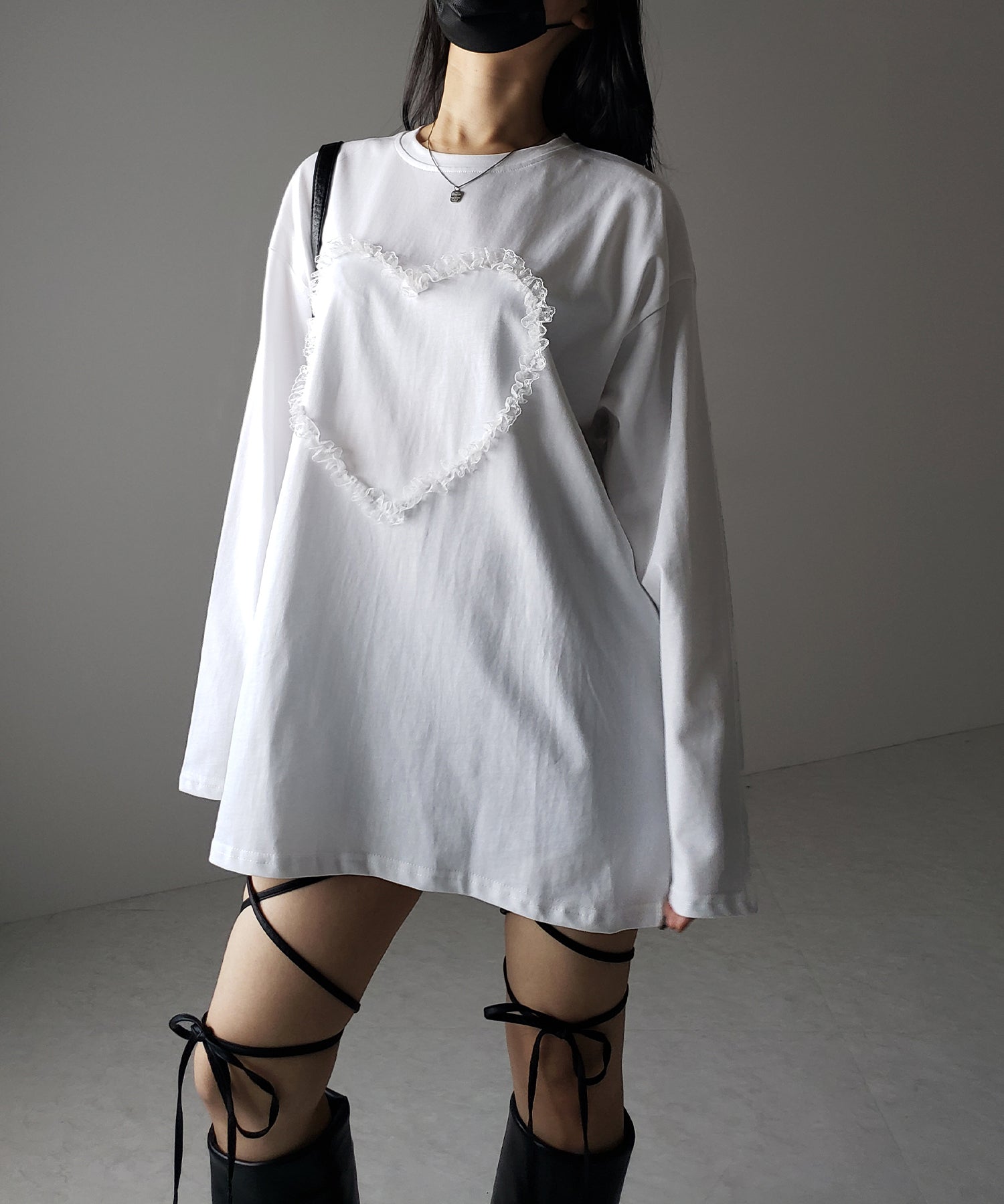 【 ３color 】ハートレースビッグロンＴ ／ heart lace BIG long sleeve T-shirt