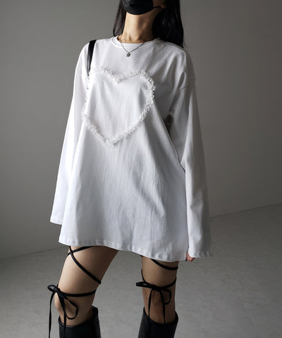 【 ３color 】ハートレースビッグロンＴ ／ heart lace BIG long sleeve T-shirt
