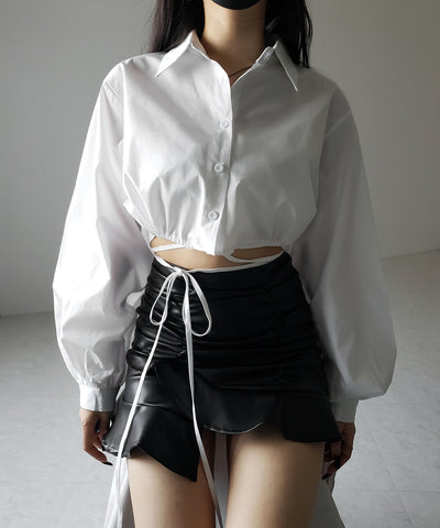 【 ２color 】クロスストラップリボンショートシャツ ／ cross strap ribbon short shirts