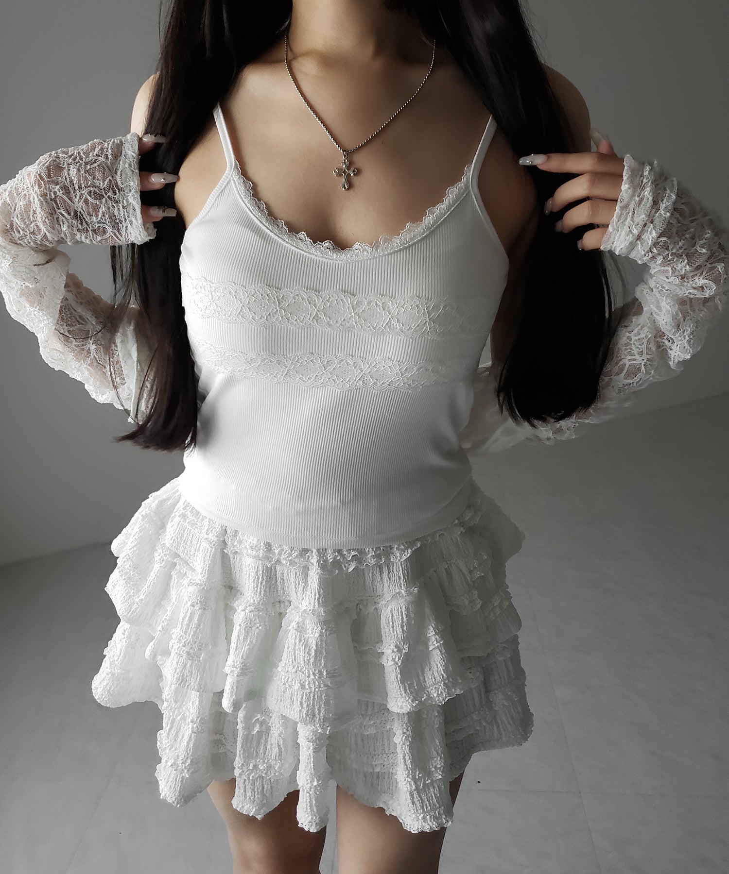 【 ３color 】ダブルレース切替リブキャミソール ／ double lace switching ribbed camisole