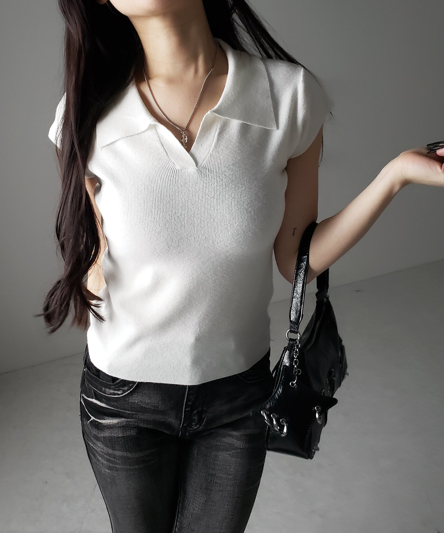 スキッパー半袖ニットトップス ／skipper short sleeve knit tops