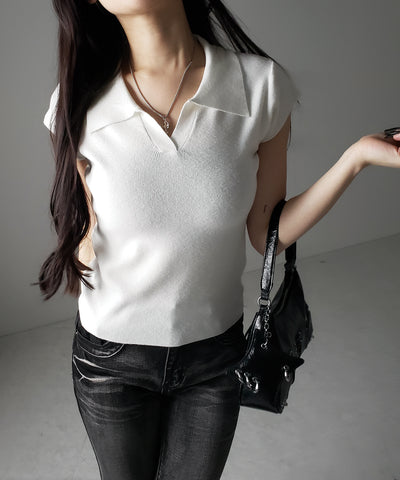 スキッパー半袖ニットトップス ／skipper short sleeve knit tops