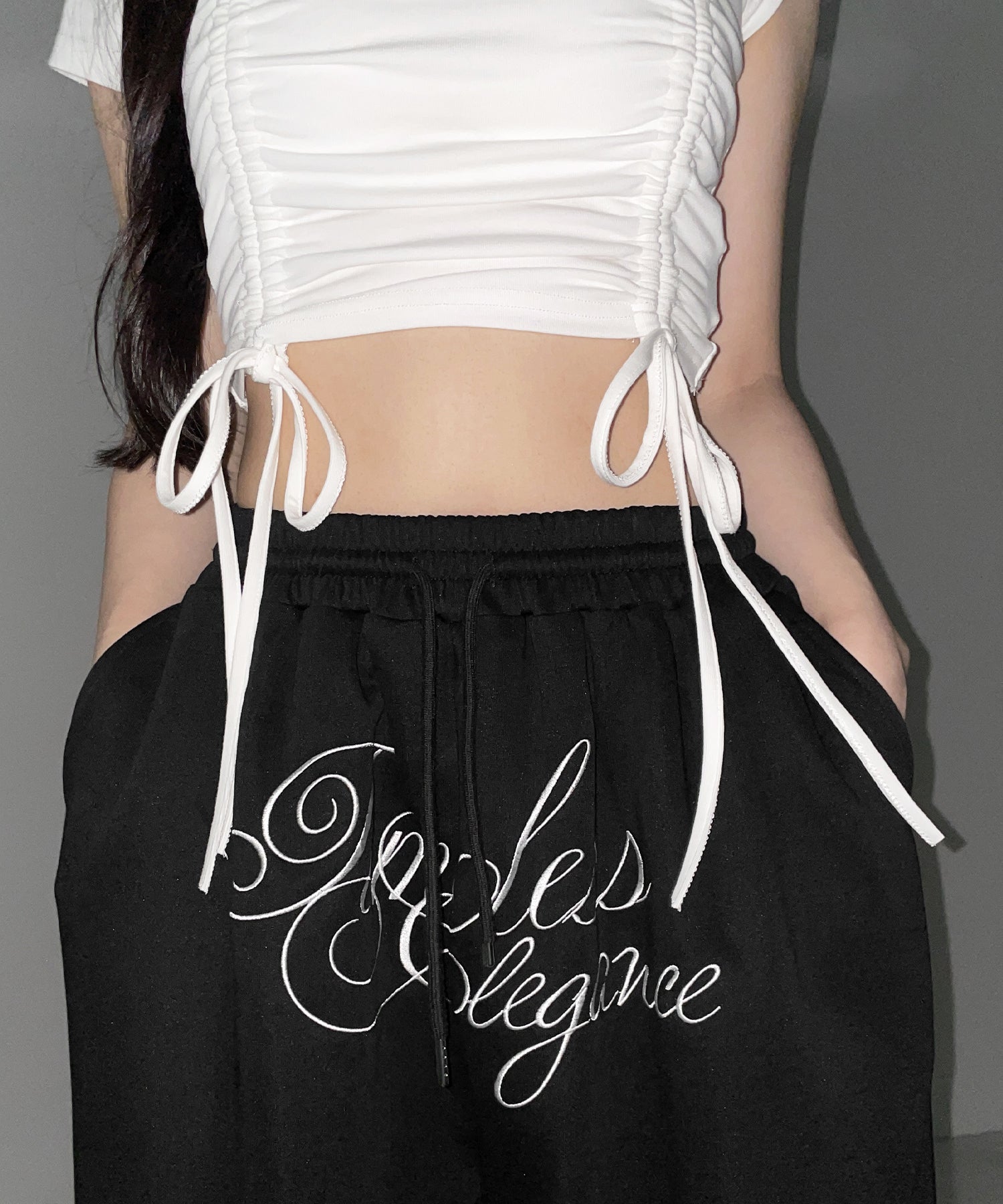 ダブルシャーリングリボンストラップＴシャツ ／ double shirring ribbon strap T-shirts