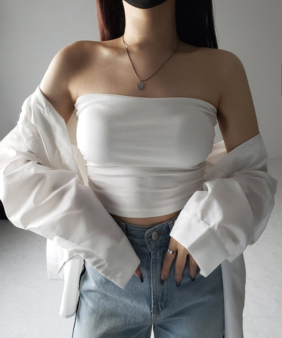 【 カップ付き 】ショートスクエアチューブトップ／ short square tube top