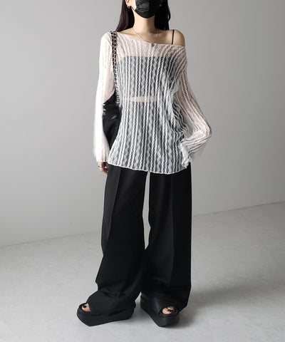 【 ２WAY 】ワンショルワイドスリーブルーズシアートップス ／ one shoulder wide sleeve loose sheer tops