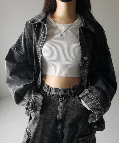 【 ３color 】BASIC ショートリブニットトップス　／ BASIC SHORT LIB KNIT TOPS