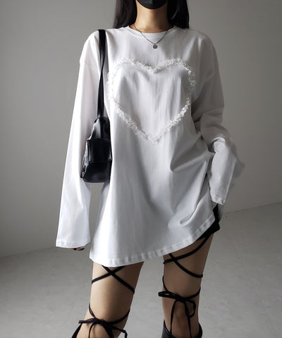 【 ３color 】ハートレースビッグロンＴ ／ heart lace BIG long sleeve T-shirt