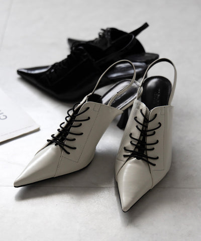 【 ３color 】ポインテッドトゥレースアップスニーカーミュール ／ pointed toe lace up sneaker mules