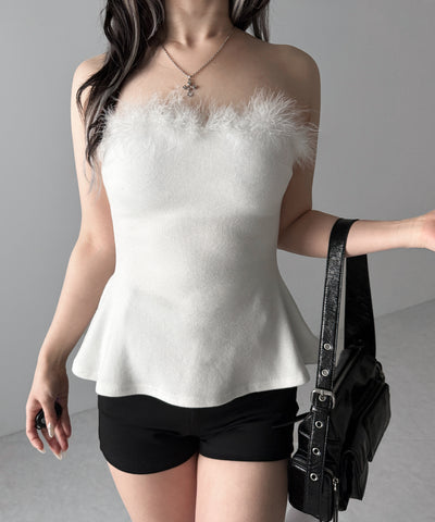 フェイクファーペプラムベアトップス / fake fur peplum bare tops