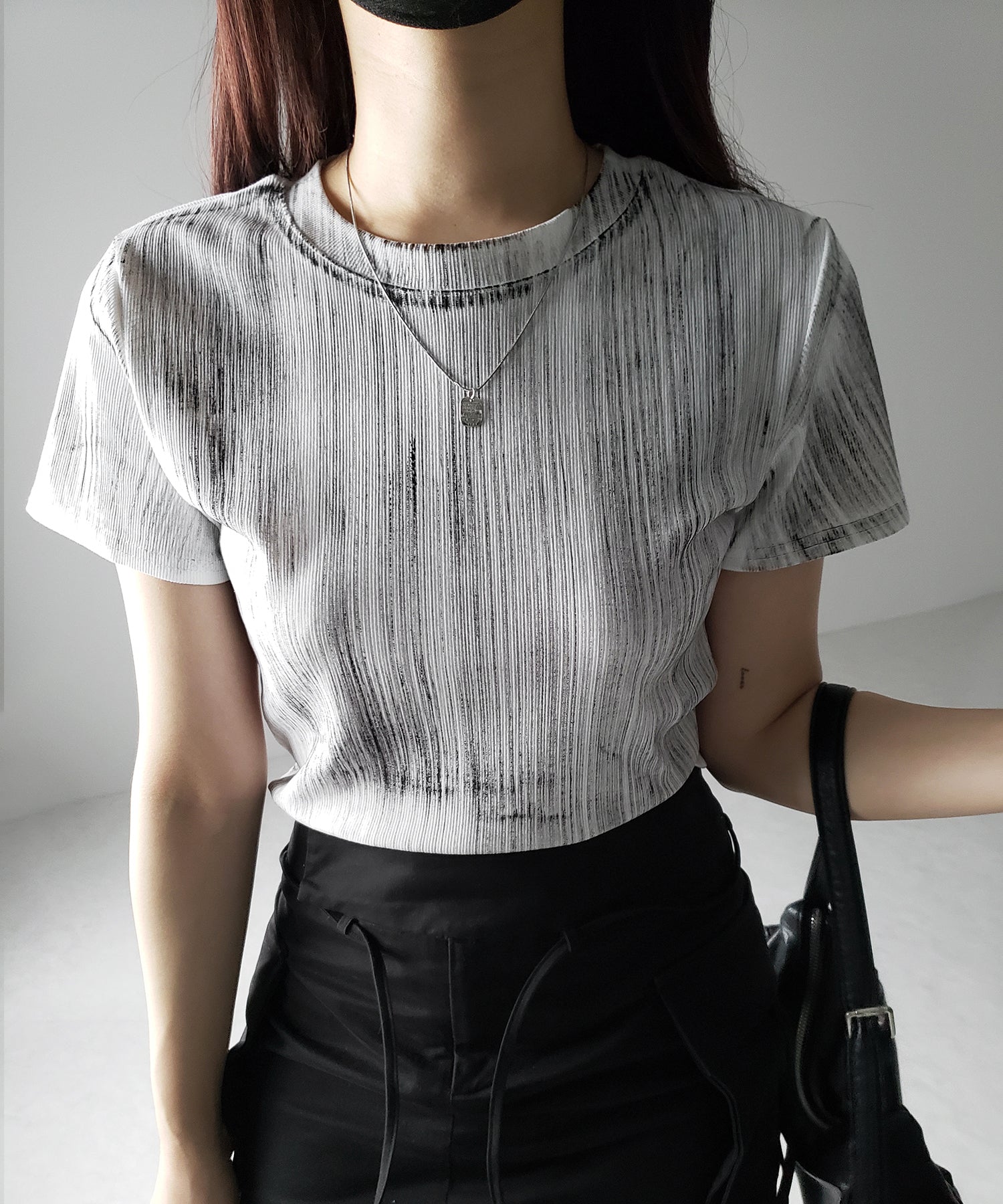 【 ３color 】ヴィンテージプリントクロップドリブＴシャツ ／ vintage print cropped lib Tee
