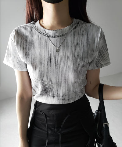 【 ３color 】ヴィンテージプリントクロップドリブＴシャツ ／ vintage print cropped lib Tee