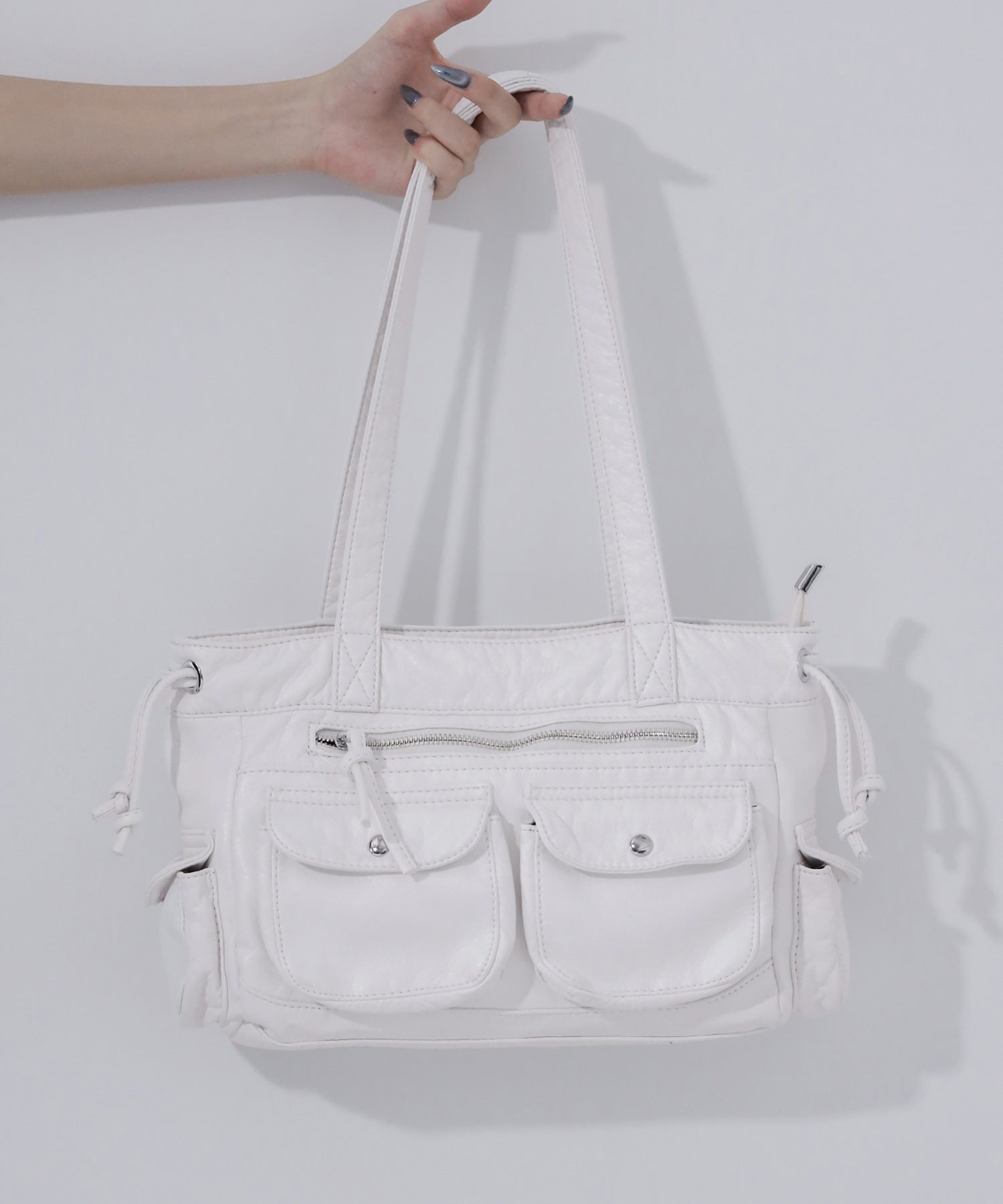 【 ３color 】アウトポケットジップアップエンボスヴィンテージハンドバッグ ／ out pocket zipup embossed vintage handbag