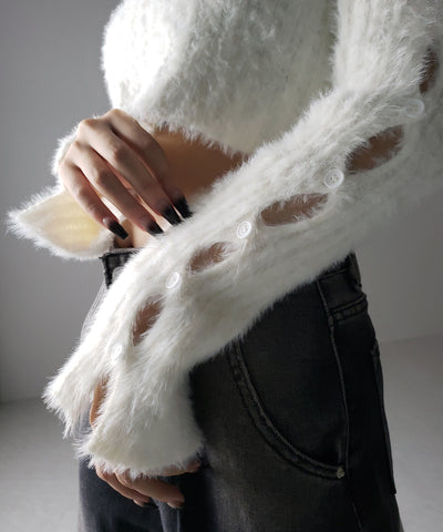 【 ３color 】カットアウトスリットスリーブショートシャギーニット ／ cutout slit sleeve short shaggy knit