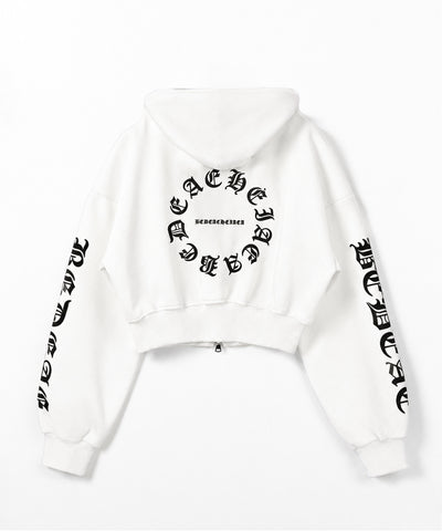 グランジロゴダブルジップショートパーカー ／ grunge logo double zip short hoodie