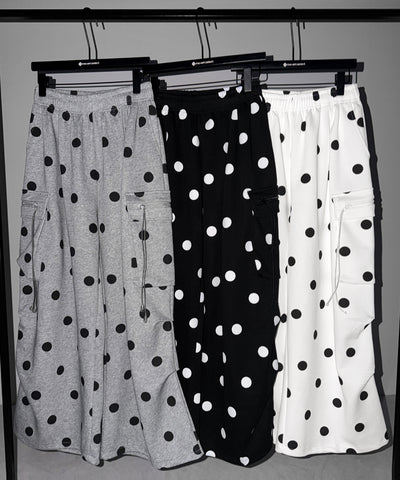 【 裾絞り可能２WAY 】ドットドローコードタックワイドカーゴスウェットパンツ ／ Dot drawcord tuck wide cargo sweatpants
