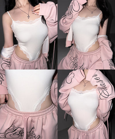 カットアウトレースポイントボディスーツキャミソール ／cutout lace point bodysuit camisole