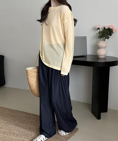 【 選べる７color 】ニュアンスカラーバックスリットオーバーシアーニット ／ nuance color back slit over sheer knit