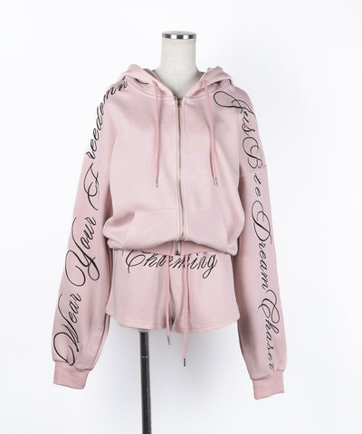 【 セットアップ 】レタリングロゴ刺繍ジップアップパーカー＆ショートパンツ ／ lettering logo embroidery zip-up hoodie ＆ short pants SETUP