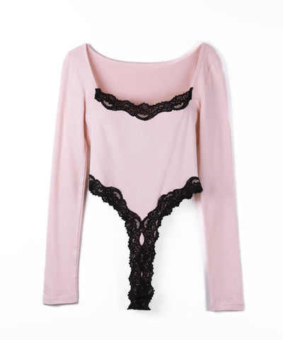 カットアウトレースポイントボディスーツトップス ／cutout lace point bodysuit tops