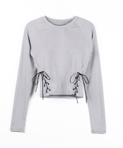 ヴィンテージサイドレースアップカットアウトショートロンT ／ vintage side lace up cutout short long sleeve T-shirts