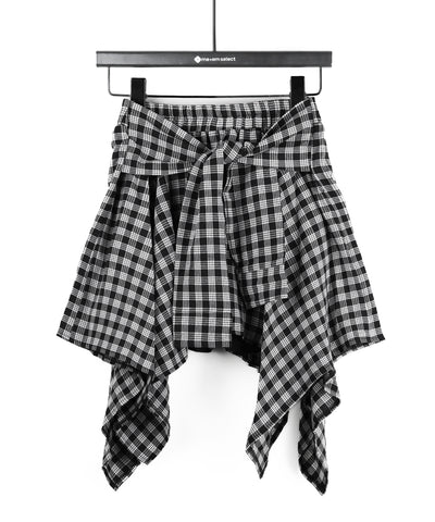【 選べる２素材／インナーパンツ裏地付 】シャツレイヤードチェックミニスカート ／ shirt layered check mini skirt