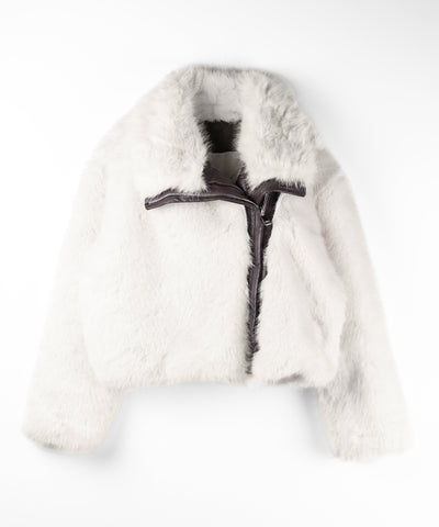 【 ２WAY 】ジップアップレザードッキングフェイクファーコート ／ zip up leather docking fake fur coat