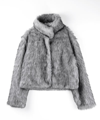 スタンドカラーミックスファーショートコート ／ stand-collar mix fur short coat