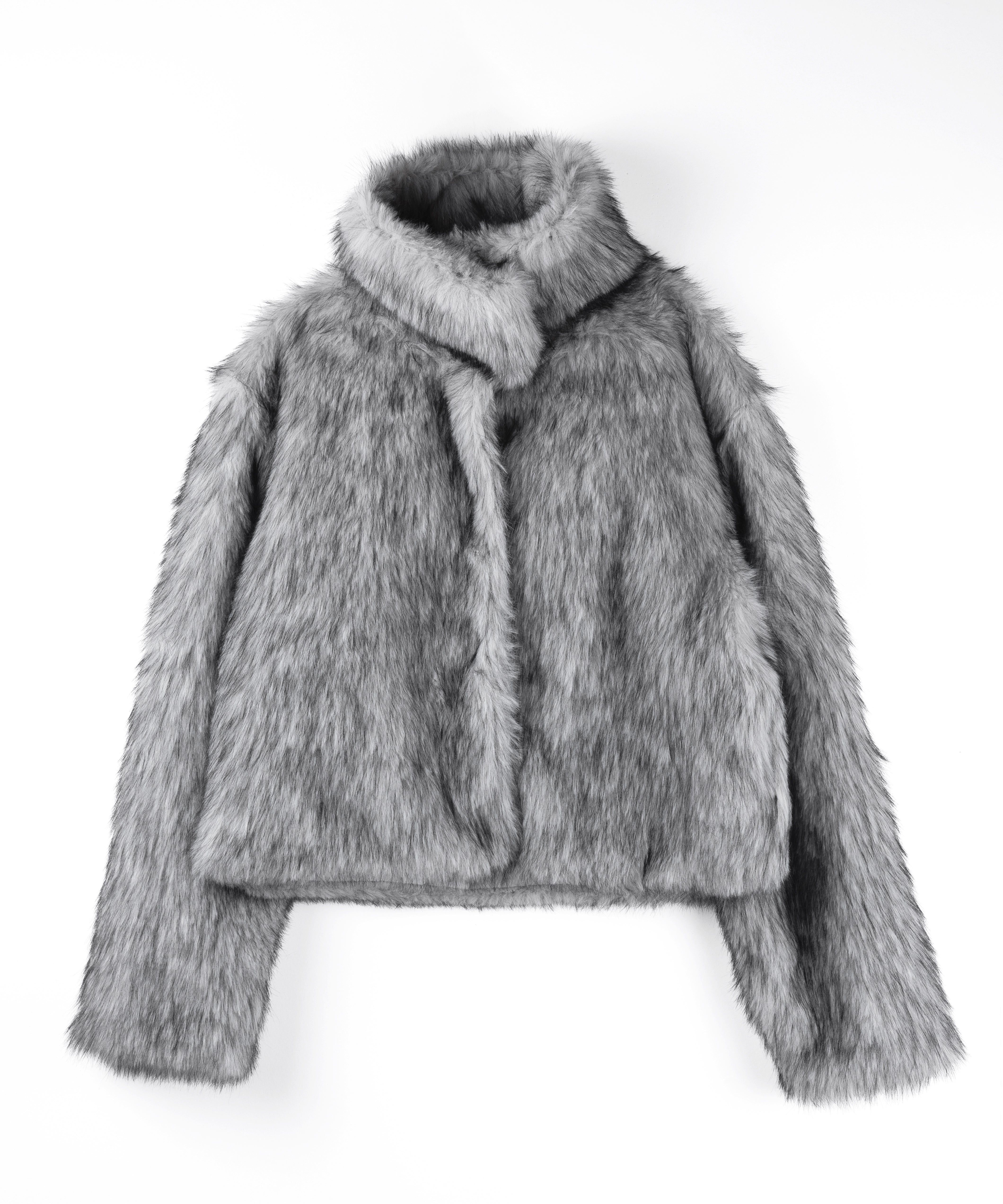 スタンドカラーミックスファーショートコート ／ stand-collar mix fur short coat