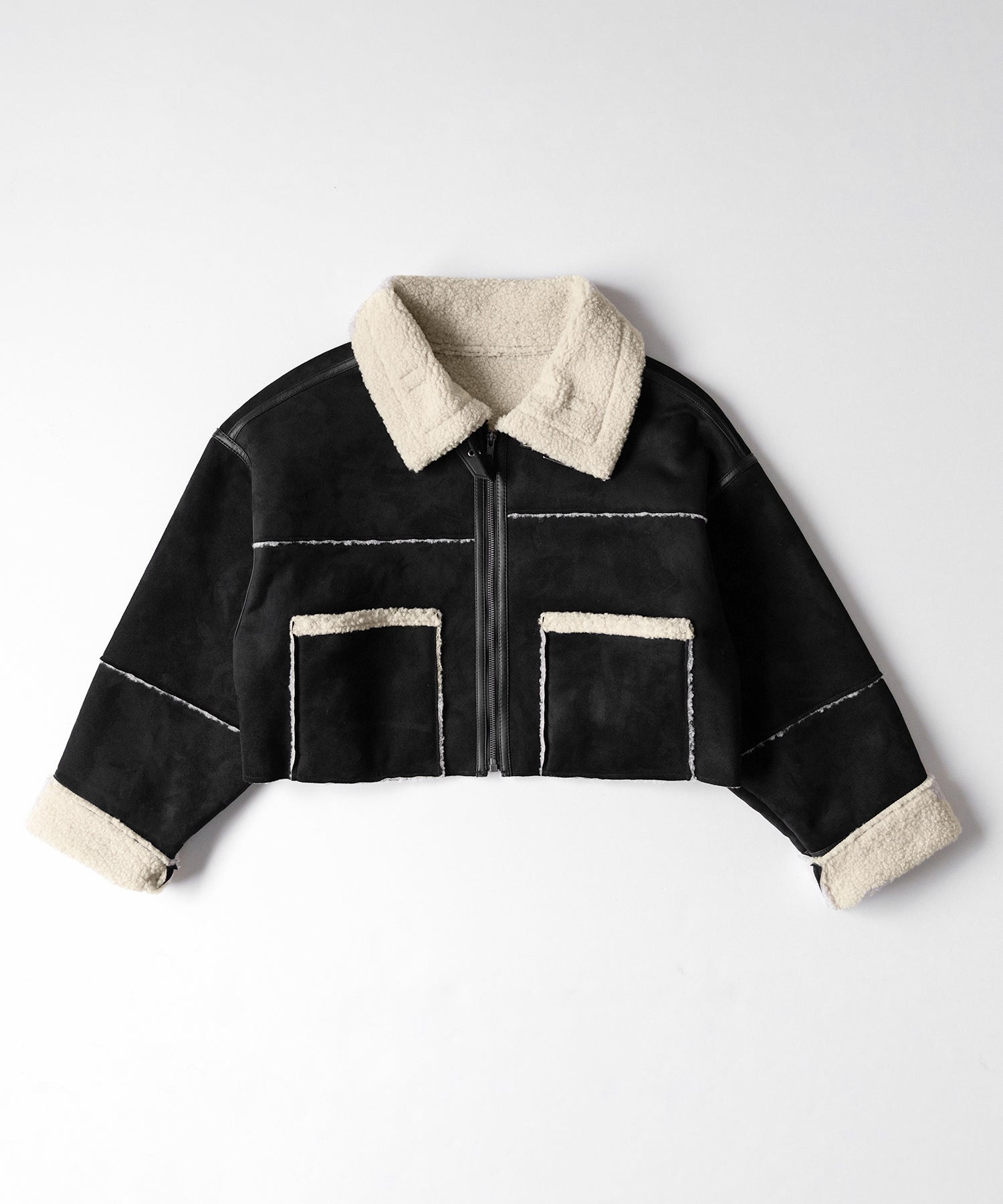 soerte スタンドカラーフェイクムートンジャケット ブラック 3 soerte スタンドカラーフェイクムートンジャケット ブラック3