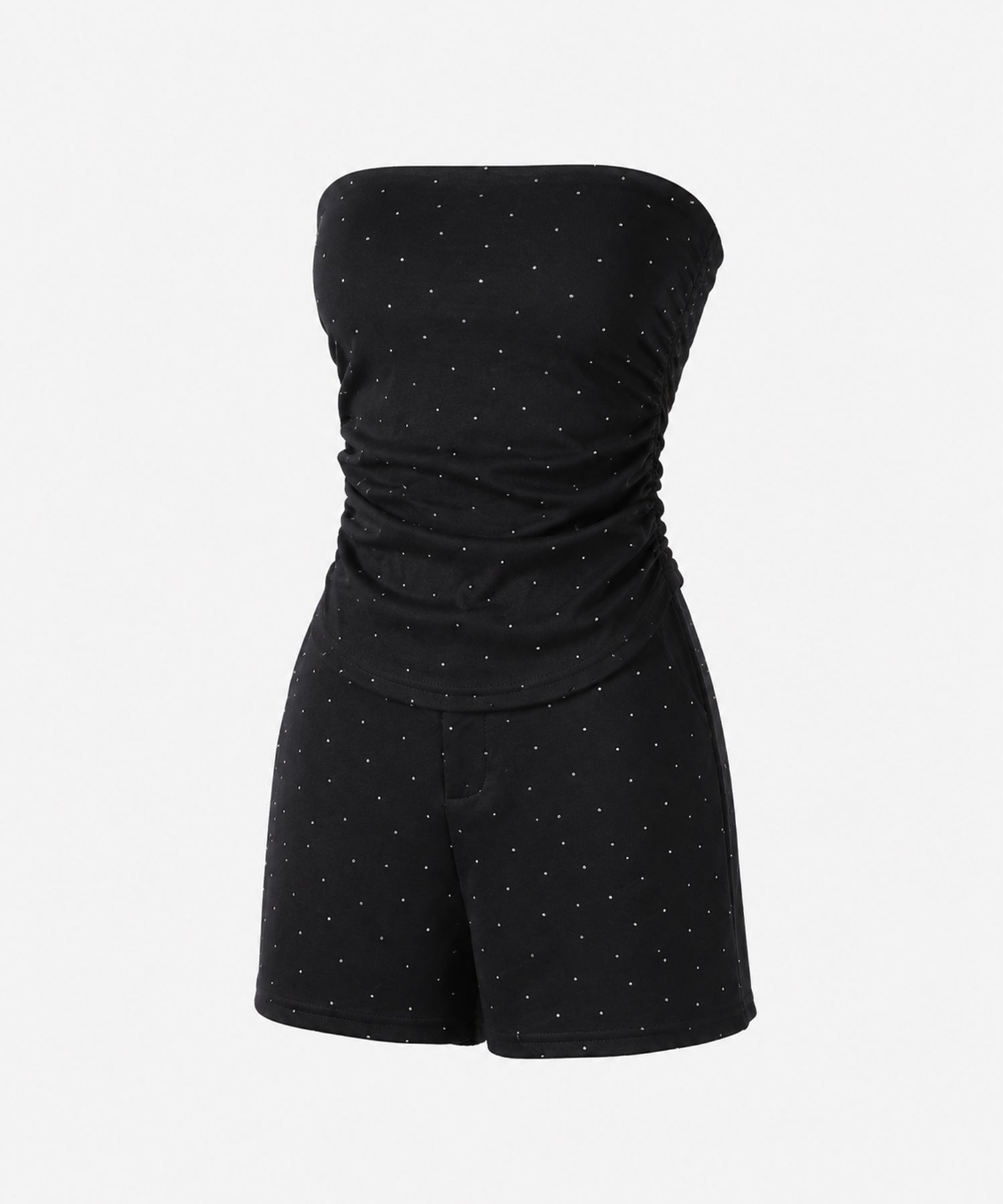 【 セットアップ 】ラインストーンベアトップ＋ハイウエストショートパンツ SET ／ 【 SETUP 】Rhinestone bare tops ＋ high waist short pants SET
