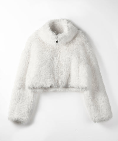 ジップアップスタンドカラーショートフェイクファーコート ／ zip up stand-collar short fake fur coat