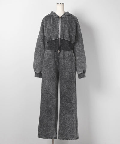 【 セットアップ 】ピグメントヴィンテージショートパーカー ＋ ワイドパンツ SET ／ pigment vintage short hoodie + wide pants SET