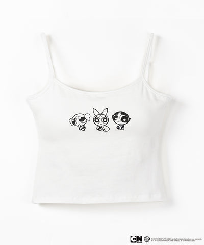 【THE POWERPUFF GIRLS】SETUP パワーパフガールズスクエアネックスリムキャミソール＆レタリングロゴショートパンツ / square neck slim camisole & lettering logo short pants