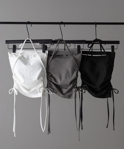 【 カップ付き ／ ２WAY 】クロスストラップリボンカットアウトショートキャミソール ／ cross strap ribbon cutout short camisole