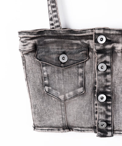 【 セットアップ 】ヴィンテージライクデニムビスチェ ＋ ストレッチフレアデニム SET ／ 【 SET UP 】 vintage like denim bustier + stretch flare denim