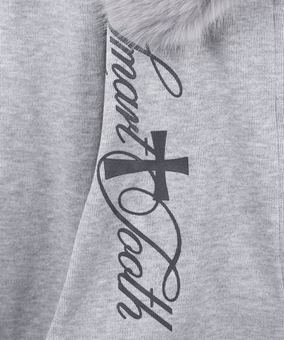 ファー襟クロスロゴジップアップリブカーディガン ／ fur collar cross logo zipup rib cardigan