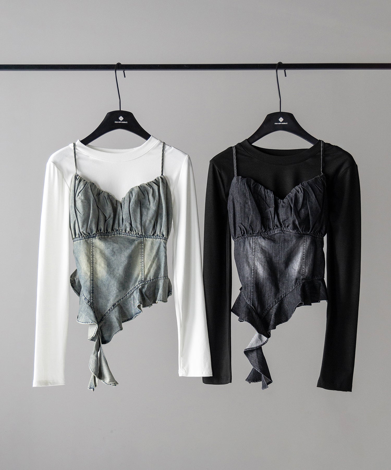 【 ２点セット 】ヴィンテージデニムビスチェ ＆ レイヤードＴシャツセット ／ vintage denim bustier & layered Ｔ-shirts set