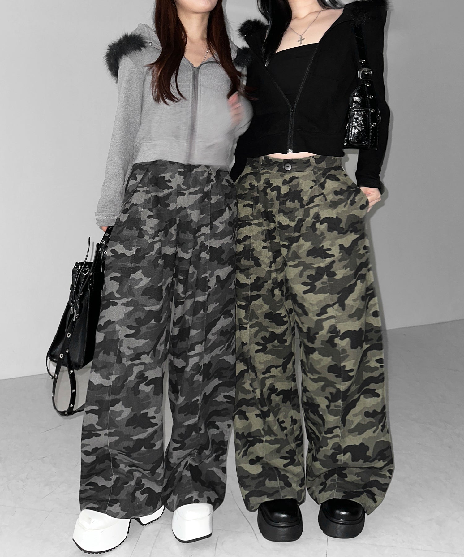 【 ２color ／ ４size 】ダブルタックヴィンテージカモフラージュワイドパンツ ／ double tuck vintage camouflage wide pants