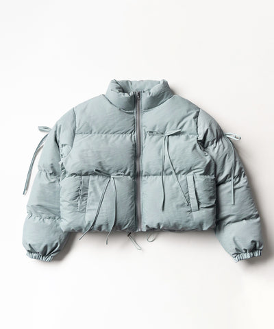 【 選べる３色展開 ／ 裾絞り可能２WAY 】ストラップリボンショートパフダウンジャケット ／ strap ribbon short puff down jacket