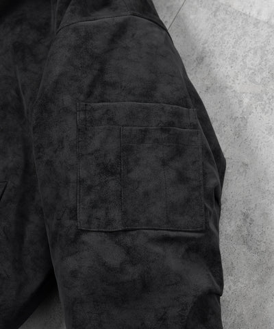 ファーフードヴィンテージフェイクレザーオーバーブルゾン ／ fur hooded vintage fake leather over blouson