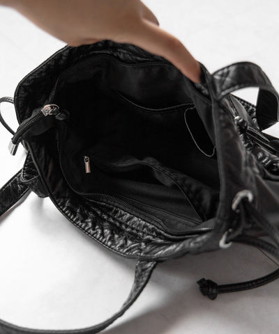 【 ３color 】アウトポケットジップアップエンボスヴィンテージハンドバッグ ／ out pocket zipup embossed vintage handbag