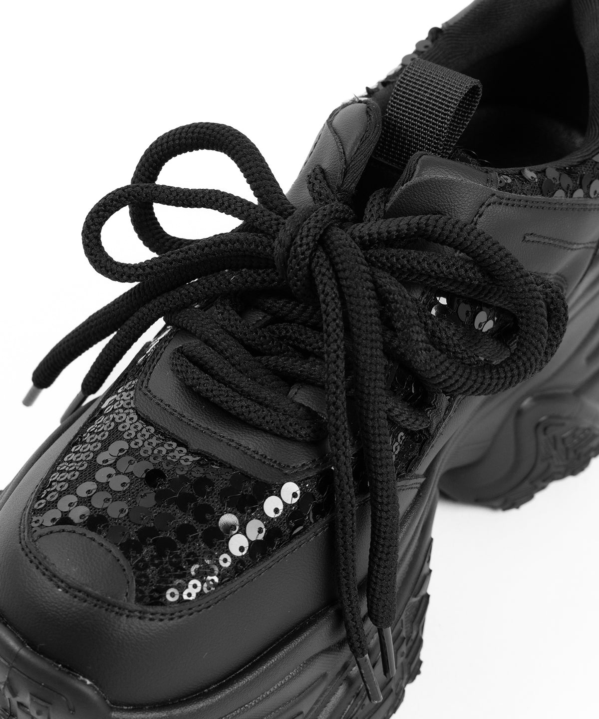 【 +10.5cm盛れ 】スパンコールレースアップ厚底スニーカー ／ +10.5cm spangle lace-up platform sneakers