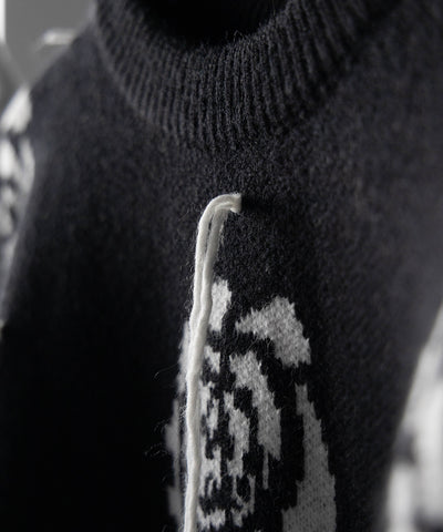バラジャガードフリンジビッグシルエットニット ／ rose jacquard fringe big silhouette knit