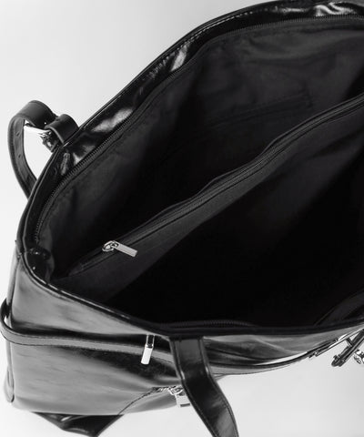 【 A4収納可 】デザインベルトフェイクレザースクエアトートバッグ ／ design belt fake leather square tote bag